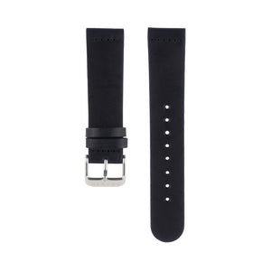 Black leather Hervor watch straps with silver buckle